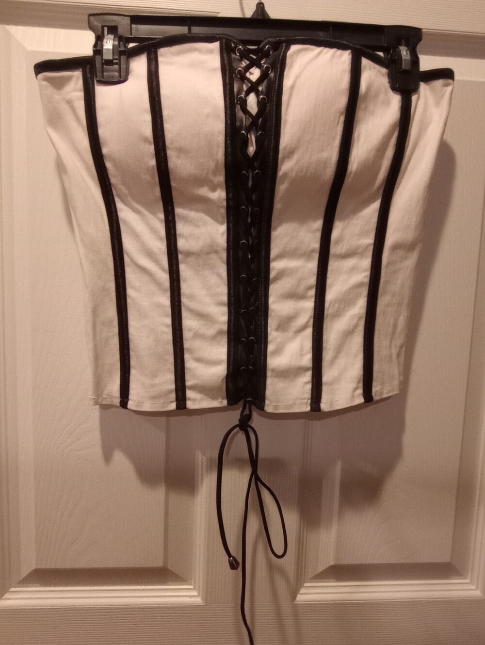 Body Central White and Black Lace-Up Corset Top